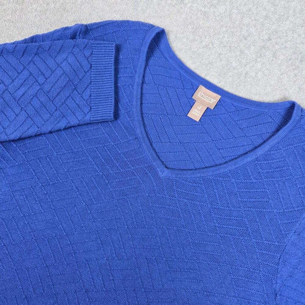 Chico's 4 (US XXL) Blue Chevron Pattern Knit V-neck Sweater